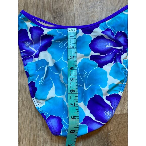 90s Blue Floral Print Bikini Set High Thigh Blue & White Underwire Padded Top Ad - Picture 5 of 8